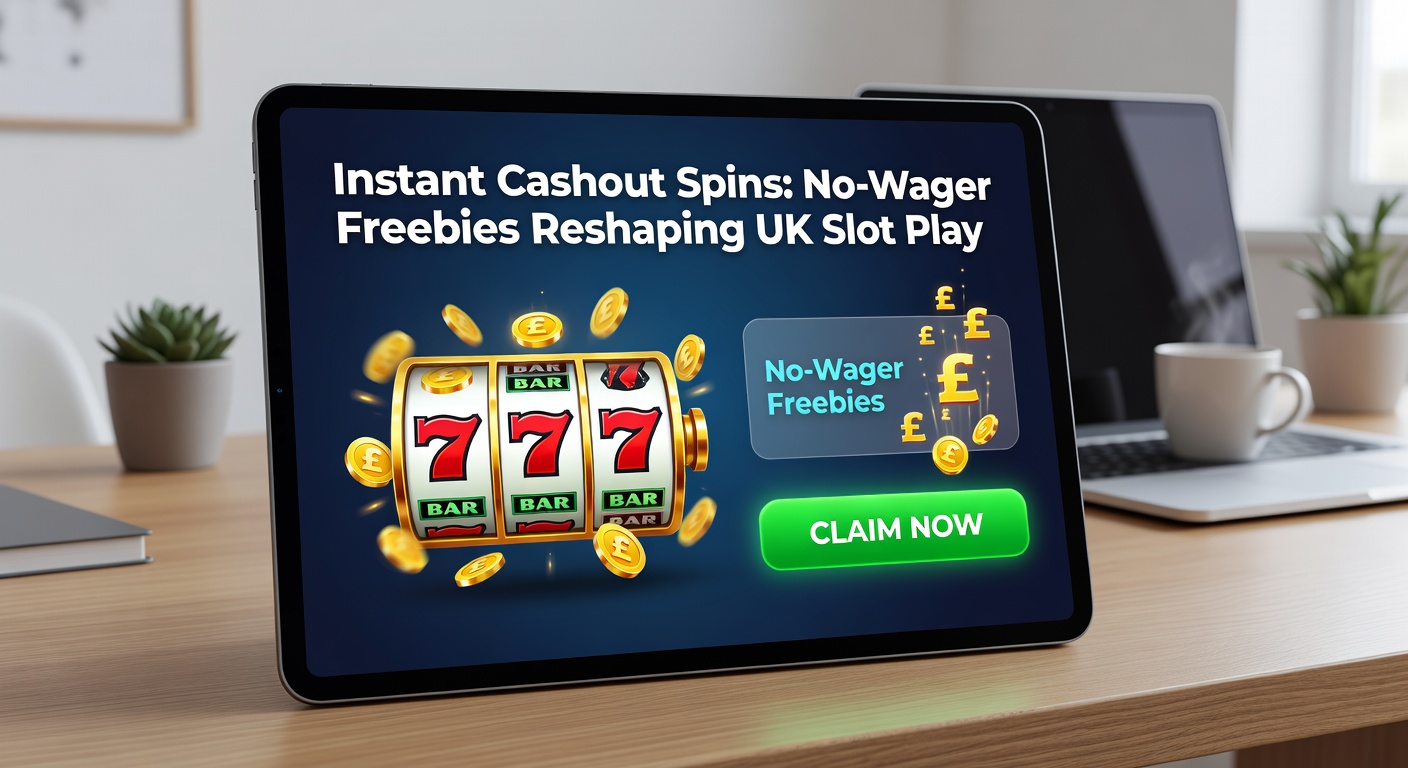 Player's dashboard showing no-wager free spins activation, instant cash balance update, and quick withdrawal button on a UK casino app