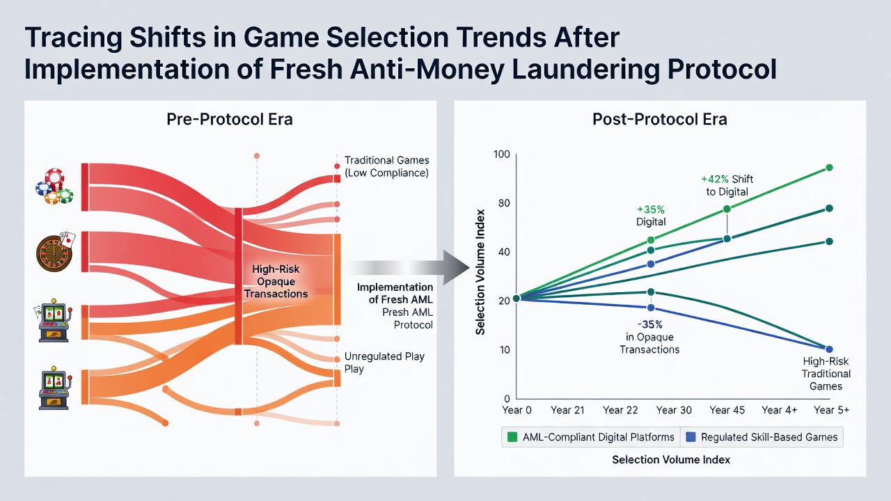 Infographic displaying regional variations in game selection after AML rule changes with comparative charts from Europe, North America and Australia